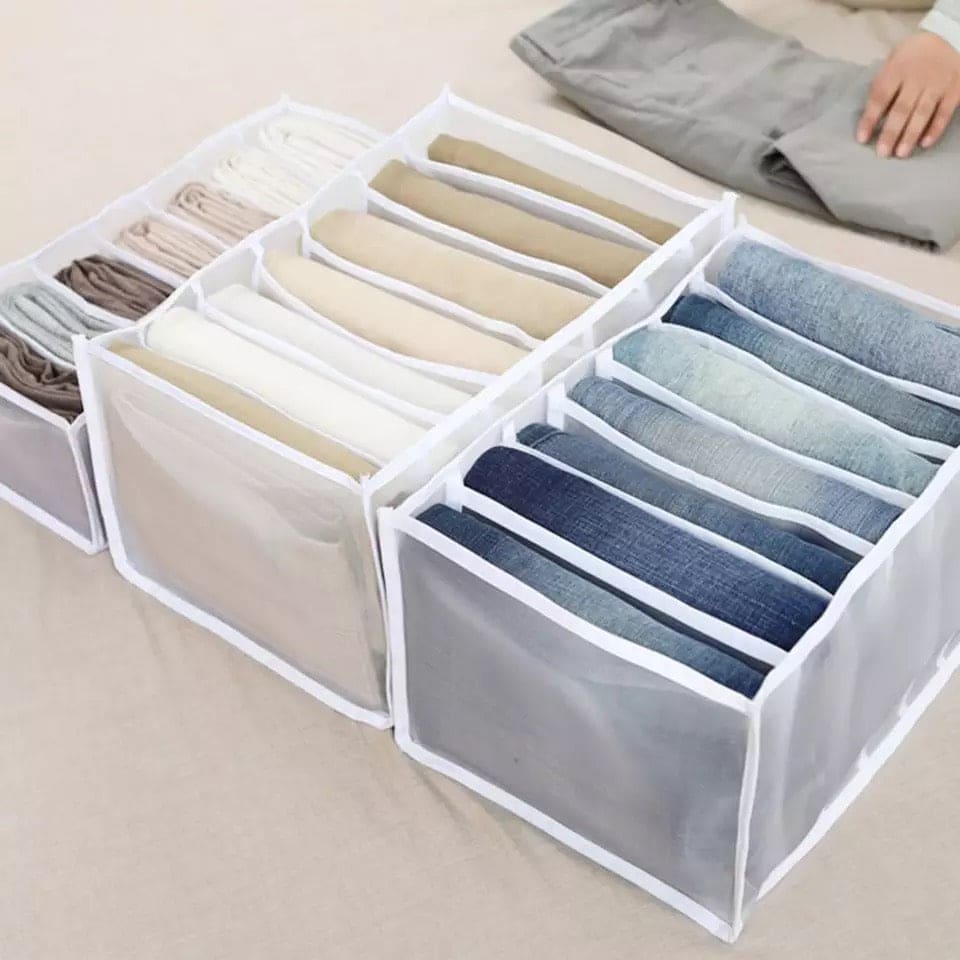 7 Compartment Storage Box, Jeans Organizer, Stackable Pants Drawer Divider, Washable Home Storage Box 7 Compartment Storage Box, Jeans Organizer, Stackable Pants Drawer Divider, Washable Home Storage Box